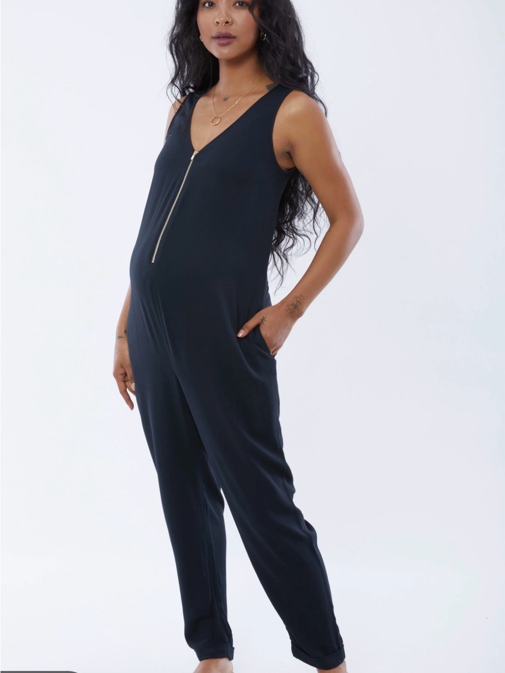 Ingrid & Isabel Black Sleeveless Zip-Front Maternity Jumpsuit